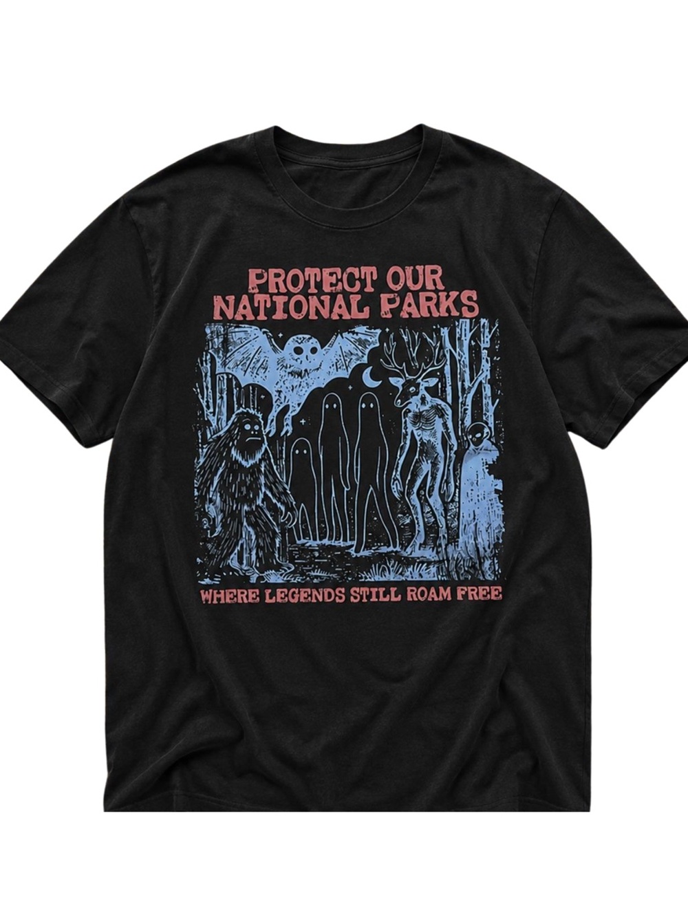 Gildan Black Tee with Pink and Light Blue 'Protect Our National Parks' Graphic
